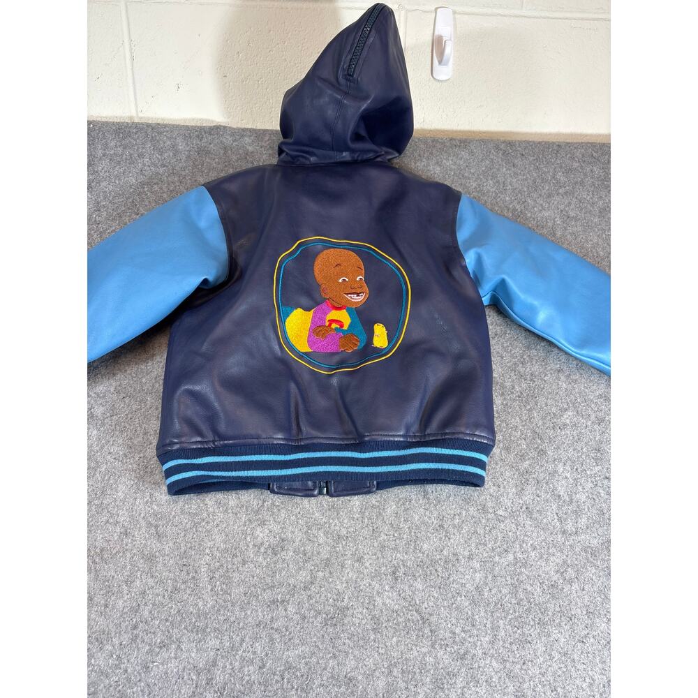 Nick Jr Little Bill Varsity Jacket Kids Blue Faux Leather Hooded Embroidered 4T